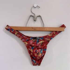 Yutata Men’s Floral Thong - Red (Large)